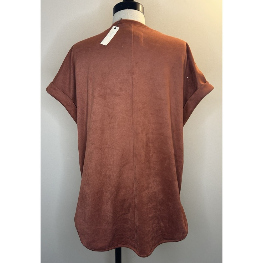 CUPIO Blush Brown Suede-feel Cap Sleeve Tie Pullover Blouse Top Shirt Womens L - Picture 4 of 8